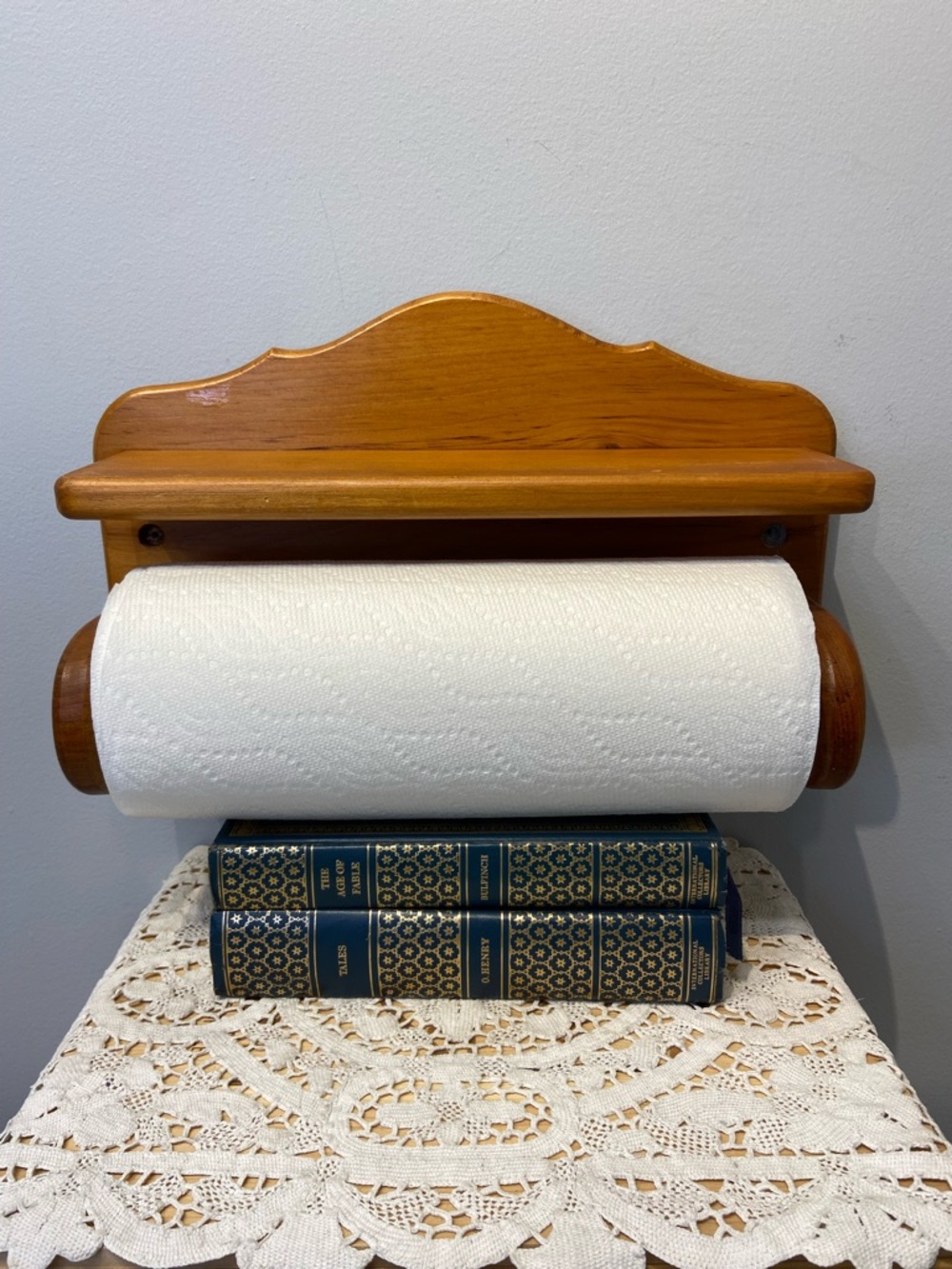 Vintage Primitive Handmade Papertowel or Tea Towel Holder with Shelf